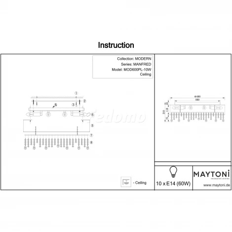 Подвесной светильник Maytoni Manfred MOD600PL-10W (220V, на тросе)