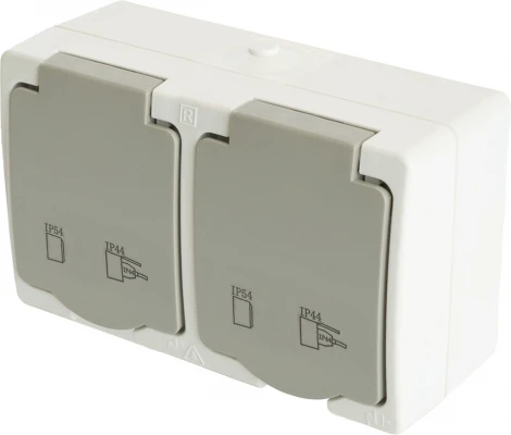 Розетка двойная с заземлением и защитной крышкой (белый,серый) Stekker Велена 49730