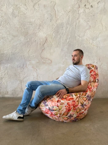 Кресло Мешок Груша Цветы Оранжевые (3XL, Классический) Велюр арт.5037241