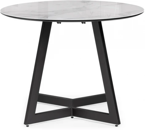 Стеклянный стол Woodville Алингсос 100(140)х100х76 белый мрамор / черный 532387