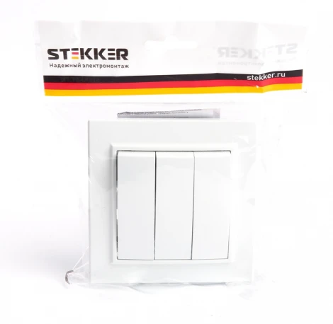 Выключатель трехклавишный (белый) Stekker Эрна 39922