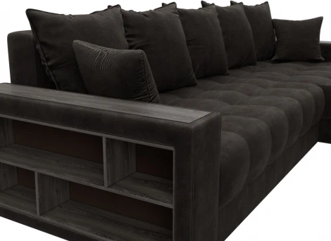 Диван угловой с декором и полкой Лига-050 НПБ Лига Диванов (Велюр) арт.128601