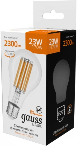 Лампочка светодиодная филаментная Gauss Filament 40712132 А70 23W 2300lm 2700К Е27 LED