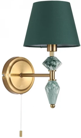 Бра с выключателем сонетка Lumion Vermont 8275/1W латунь/зеленый, металл/керамика/ткань Е14 1*40W 220V