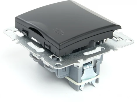 Розетка с заземлением защитной крышкой и шторками (черный) Stekker Эрна 49156