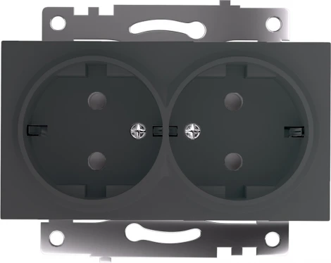 Розетка двойная с заземлением и шторками (графит) Stekker Катрин 49425