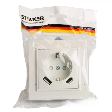 Розетка с USB Type A+С (белый) Stekker Эрна 50076