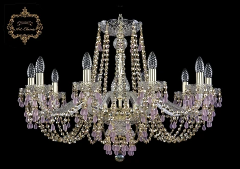 Подвесная люстра Art Classic 11.24 11.24.10.300.Gd.V7010.R777 (220V, хрусталь, на цепи, подсвечник, свеча)