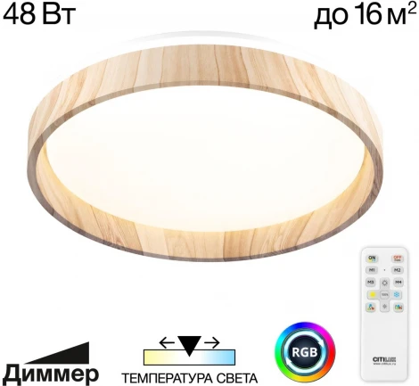 Потолочный светильник RGB круглый светодиодный с пультом Citilux Enzo CL753352G (220V, круглые)