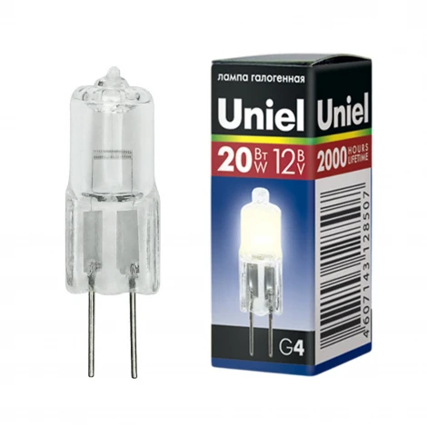 Лампочка галогенная капсульная прозрачная G4 20W Uniel JC-12/20/G4 CL