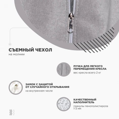 Кресло Мешок Груша Серый Микровельвет (L, Классический) Микровельвет арт.5039111