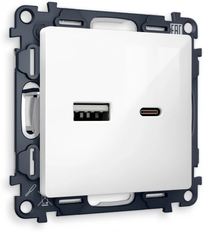 Комплект механизма Ambrella Volt розетки ALFA MA111010 Белый глянец 2USB A+C 20W быстрая зарядка QUANT