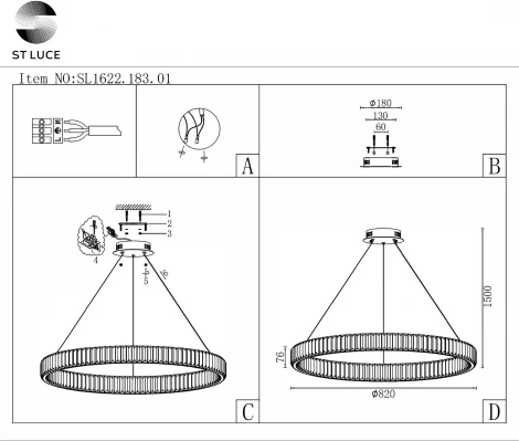 Подвесной светильник Tivoli SL1622.183.01 ST Luce (LED, 220V, на тросе, кольцо)