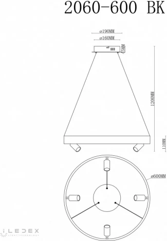 Подвесной светильник iLedex Vision 2060-D600 BK (220V, на тросе, кольцо)
