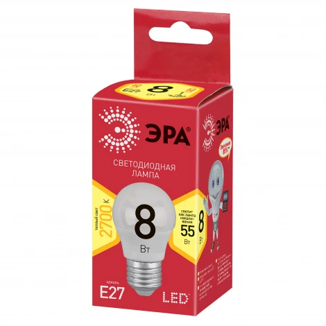 Лампочка светодиодная E27 8W ЭРА LED P45-8W-827-E27 R