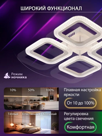 Потолочная люстра светодиодная с пультом ДУ 64W, белый, LED Natali Kovaltseva Sm LED LAMPS 81445
