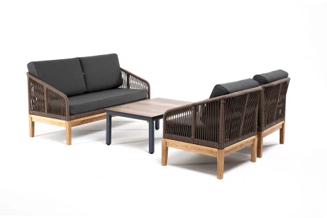 Лаунж-зона 4-ая из роупа со столиком Канны цвета дуб, основание дуб, роуп 4SIS Канны KANS2C2TJ-4-SET brown