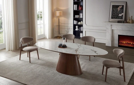 Стол DT2483 (230-110-76) глянцевая керамика КАРРАРА/орех ESF 5896