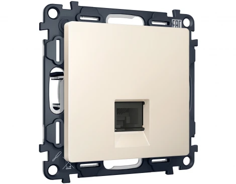 Комплект механизма Ethernet RJ-45 розетки экранированной с автоматической защитной шторкой встраиваемый (бежевый матовый) Ambrella Volt QUANT MA332005