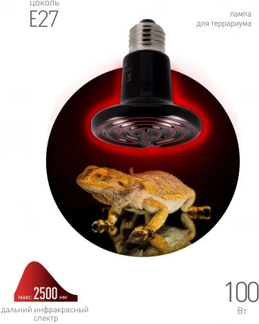 Инфракрасная лампа ЗРА FITO-100W-НQ керамическая CeramiHeat RX для брудера, рептилий 100 Вт Е27 ЭРА