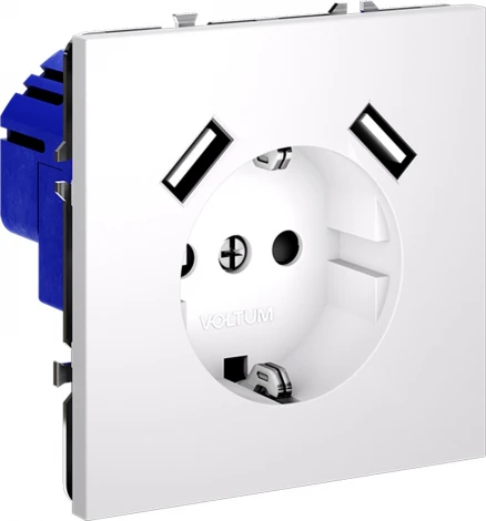 Розетка с заземлением, шторками и USBх2 (белый матовый) Voltum S70 VLS040402