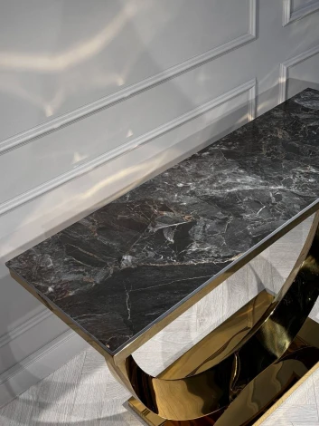 Стол-консоль IST-CASA Прайм IST-803,120х40х78 см, черный мрамор/золотой