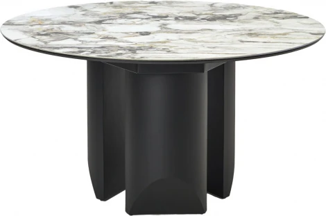 Стол КОЛИЗЕЙ D140 ARCTIC OCEAN, Белый мрамор, керамика / Черный каркас М-City