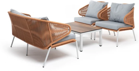 "Милан" лаунж-зона 4-местная плетеная из роупа (веревки), каркас алюминиевый светло-серый, роуп оранжевый меланж 4SIS арт.УТ-00005966