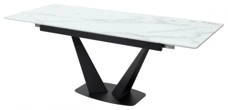Стол Ниагара 140 БЕЛЫЙ МРАМОР, стекло / ЧЕРНЫЙ,