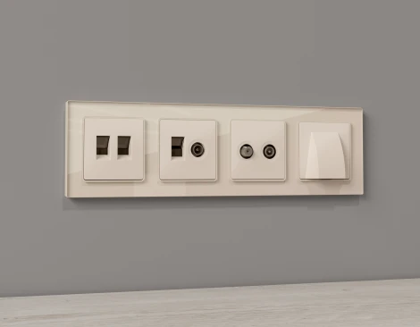 Комплект механизма двойной Ethernet RJ-45 розетки с автоматической защитной шторкой встраиваемый (бежевый матовый) Ambrella Volt QUANT MA332110