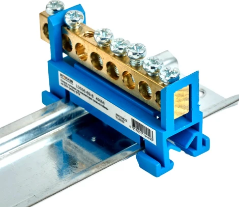 Шина нулевая на изоляторе на DIN-рейку 8 выводов (синий) Stekker 49558