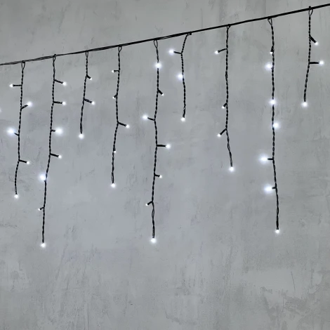 Гирлянда Бахрома 3,1 x 0,5 м Белая 24В, 150 LED, провод черный ПВХ, IP54 Laitcom PIL150-11-1W