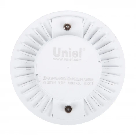 Лампочка светодиодная таблетка белая GX53 7W 3000-4000K Uniel LED-GX53-7W/4000K+3000K/GX53/FR PLB02WH