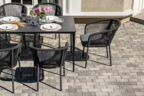 "Малага" обеденная группа на 6 персон со стульями "Марсель", каркас темно-серый, роуп темно-серый 4SIS арт.УТ-00009335