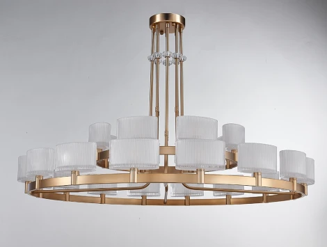 Потолочная большая люстра ярусная на штанге Newport 4330 4338+16/C gold (220V, круглые)