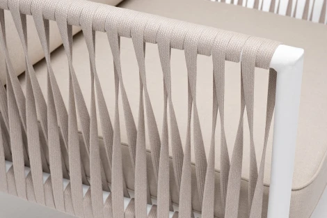 "Касабланка" кресло плетеное из роупа, каркас алюминий белый муар, роуп бежевый 20мм, ткань бежевая 15052 4SIS арт.УТ-00009935