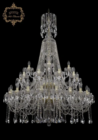 Подвесная большая люстра Art Classic 11.12 11.12.20+10+5.400.2d.XL-156.Gd.Sp (220V, хрусталь, на цепи, подсвечник, свеча)