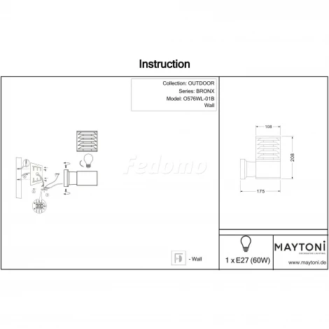 Настенный светильник уличный Maytoni Bronx O576WL-01B (220V, IP54)
