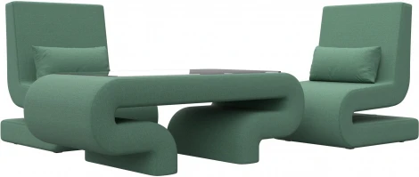 Набор Волна-3 (стол, 2 кресла) (Зеленый/Рогожка) Лига Диванов арт.125333