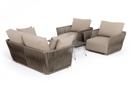 "Форли" лаунж-зона 4-местная плетеная из роупа (веревки), каркас алюминиевый светло-серый, роуп серо-коричневый 4SIS арт.УТ-00010272