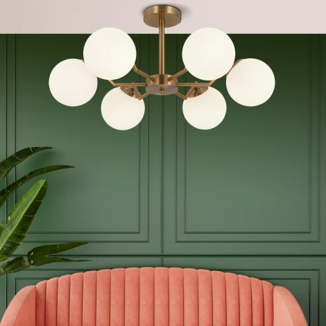 Умная потолочная люстра на штанге Eurosvet Frost 70154/6 латунь (220V, шарики)