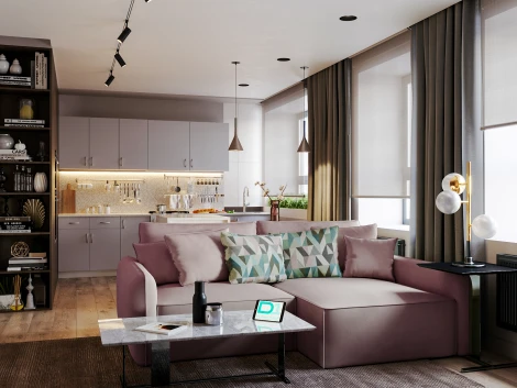 Диван угловой розовый D1 Портленд AAA4151016 Evita Nougat