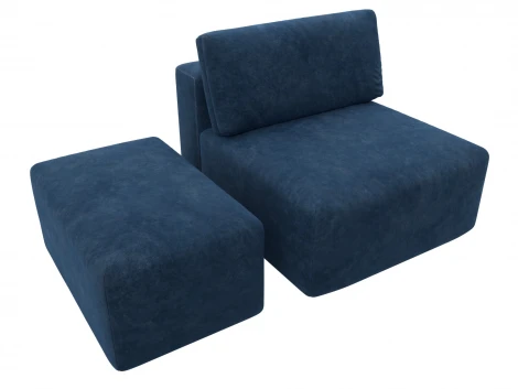 Модули диван и пуф Лига-060 НПБ (ЛДСП,Брус,Фанера,Велюр/Синий) Лига Диванов 129605