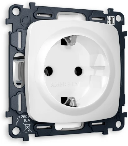 Комплект механизма Ambrella Volt электрической розетки OMEGA MO126010 Белый матовый с заземлением на винтовых зажимах 2P+E 16A-250V QUANT