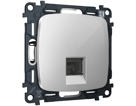 Комплект механизма Ethernet RJ-45 розетки экранированной с автоматической защитной шторкой встраиваемый (серебро глянец) Ambrella Volt QUANT MO412005