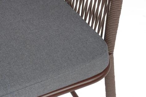 "Марсель" стул барный плетеный из роупа, каркас из стали коричневый (RAL8016) муар, роуп коричневый круглый, ткань темно-серая 027 NEW 4SIS MAR-BCH-st002 RAL8016 Mua brown(D-gray027)