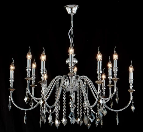 Подвесная люстра Crystal Lux MERCEDES SP6+6 CHROME/SMOKE (220V, на цепи, свеча)