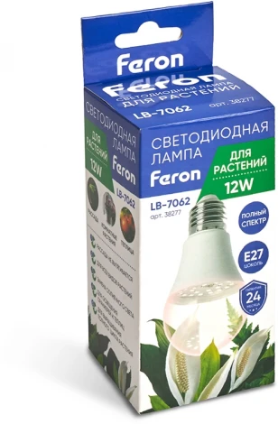 Лампа светодиодная для растений А60 Feron 38277 LB-7060 E27 12W полный спектр LB-7062