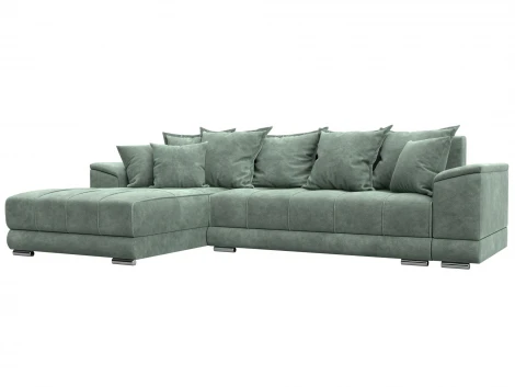 Диван угловой НордСтар левый угол (ДСП,Брус/Пластик/Велюр/Зеленый) Лига Диванов 127936L