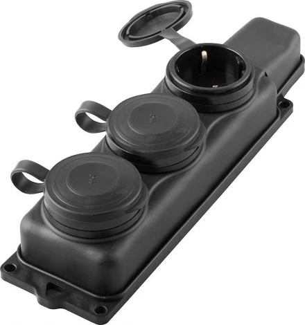 Розетка тройная с заземлением и крышкой (черный) Stekker Одри 32739